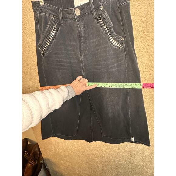 One Teaspoon x Free People Chain Maxi Slit Denim Grunge Whimsigoth Skirt Sz 27 - Picture 10 of 16